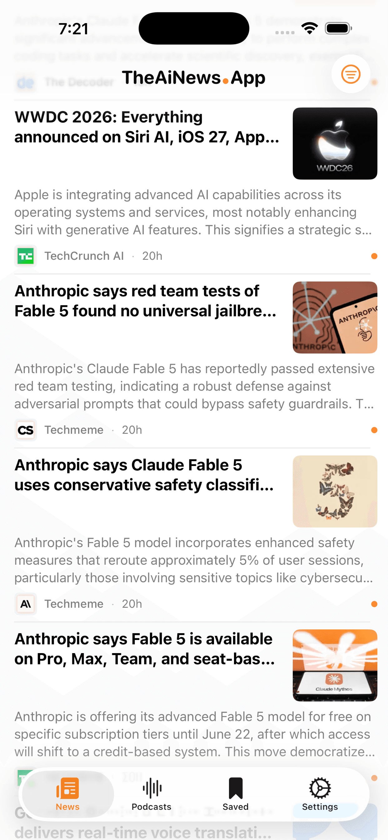 TheAiNews.App in motion on iPhone
