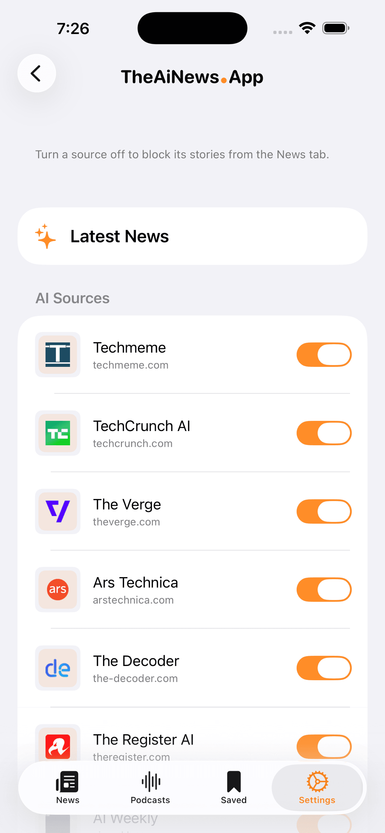 Source controls on iPhone